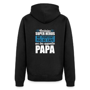 "Papa Super-héro" t-shirt humour papa père - Veste à capuche bio Premium Unisexe - noir - Dos - Nico (187cm)