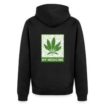 My medicine (cannabis) - Unisex Premium Bio Zip Hoodie - Schwarz - Hinten - Nico (187cm)