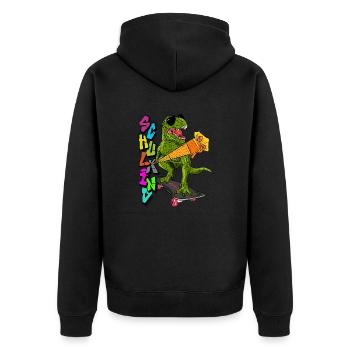 Skateboard Dino Schulkind in Grün - Unisex Premium Bio Zip Hoodie - Schwarz - Hinten - Nico (187cm)