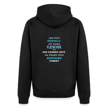 fleischer - Unisex Premium Bio Zip Hoodie - Schwarz - Hinten - Nico (187cm)