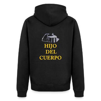 HIJO DEL CUERPO - Unisex Premium Bio Zip Hoodie - Schwarz - Hinten - Nico (187cm)