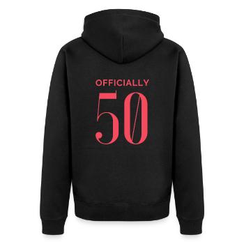 Officially 50 - Unisex Premium Organic Zip Hoodie - black - Back - Nico (187cm)