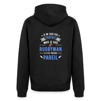 Pas parfait rugbyman cadeau - Veste à capuche bio Premium Unisexe - noir - Dos - Nico (187cm)
