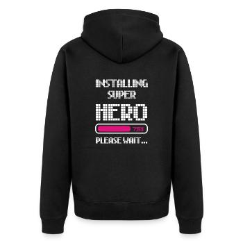 INSTALLS SUPER HERO - Unisex Premium Organic Zip Hoodie - black - Back - Nico (187cm)