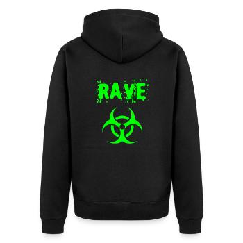 rave - Unisex Premium Organic Zip Hoodie - black - Back - Nico (187cm)