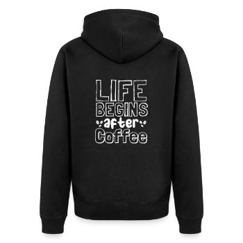 Life begins after coffee - Unisex Premium Bio Zip Hoodie - Schwarz - Hinten - Nico (187cm)