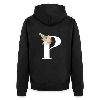 Buchstabe P blumig - Unisex Premium Bio Zip Hoodie - Schwarz - Hinten - Nico (187cm)