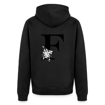 Buchstabe F - Unisex Premium Bio Zip Hoodie - Schwarz - Hinten - Nico (187cm)