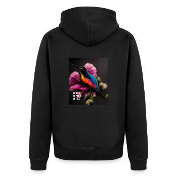 Wild, mutig und frei sein - ein motivierender Slogan - Unisex Premium Bio Zip Hoodie - Schwarz - Hinten - Nico (187cm)