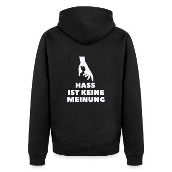 Hass ist keine Meinung Silhouette PLBT - Unisex Premium Bio Zip Hoodie - Schwarz - Hinten - Nico (187cm)