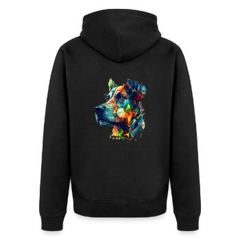 Dogue Allemand en tant qu’œuvre d’art coloré et coloré - Veste à capuche bio Premium Unisexe - noir - Dos - Nico (187cm)