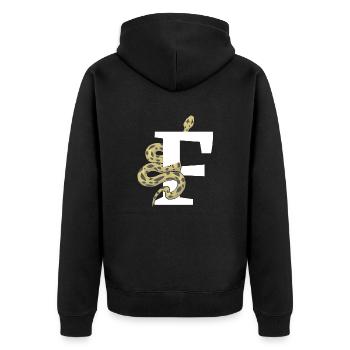 Buchstabe f Schlange - Unisex Premium Bio Zip Hoodie - Schwarz - Hinten - Nico (187cm)