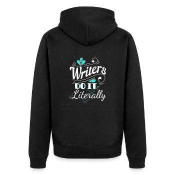 Les écrivains Tom le font littéralement - Veste à capuche bio Premium Unisexe - noir - Dos - Nico (187cm)
