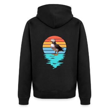 Cut Puffin in Sea - Unisex Premium Organic Zip Hoodie - black - Back - Nico (187cm)