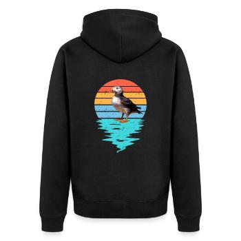Cut Puffin in Sea - Unisex Premium Organic Zip Hoodie - black - Back - Nico (187cm)
