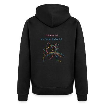 Zuhause ist wo meine Katze ist - Unisex Premium Bio Zip Hoodie - Schwarz - Hinten - Nico (187cm)