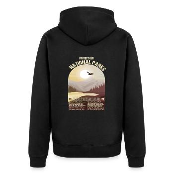 National Parks Neuseelands - Unisex Premium Bio Zip Hoodie - Schwarz - Hinten - Nico (187cm)