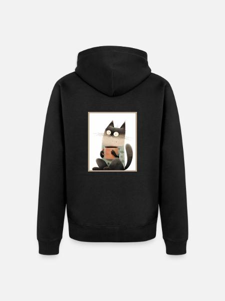 Cat with coffee mug - Unisex Premium Organic Zip Hoodie - black