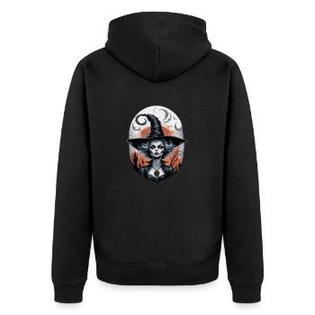 Klassische Hexe 10 - Unisex Premium Bio Zip Hoodie - Schwarz - Hinten - Nico (187cm)