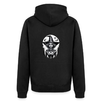 Klassische Hexe 21 - Unisex Premium Bio Zip Hoodie - Schwarz - Hinten - Nico (187cm)