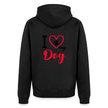 i love my dog - Unisex Premium Bio Zip Hoodie - Schwarz - Hinten - Nico (187cm)