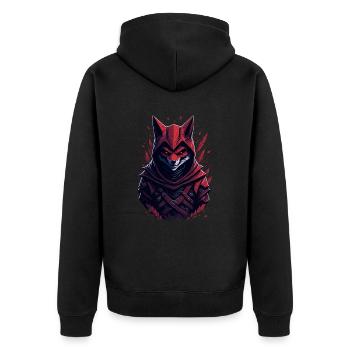 Fox Samurai - Unisex Premium Bio Zip Hoodie - Schwarz - Hinten - Nico (187cm)