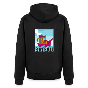 Colorful image of a funny tugboat - Unisex Premium Organic Zip Hoodie - black - Back - Nico (187cm)