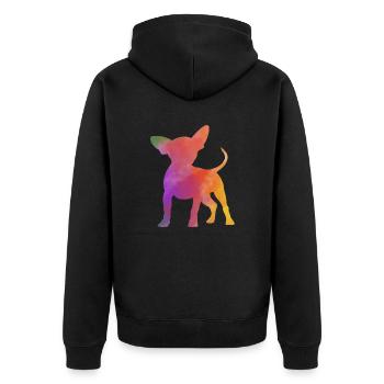 Regenbogen Chihuahua - Unisex Premium Bio Zip Hoodie - Schwarz - Hinten - Nico (187cm)