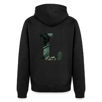 Lettre l marbré vert - Veste à capuche bio Premium Unisexe - noir - Dos - Nico (187cm)