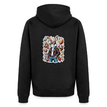 Lapin de Pâques cool avec lunettes de soleil et jean - Veste à capuche bio Premium Unisexe - noir - Dos - Nico (187cm)