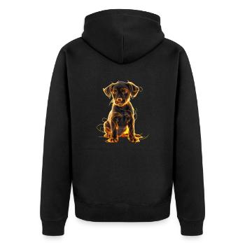 Cute Puppy with Glowing Lines V2 - Unisex Premium Bio Zip Hoodie - Schwarz - Hinten - Nico (187cm)