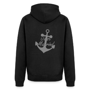 Juist Married Anker - Unisex Premium Bio Zip Hoodie - Schwarz - Hinten - Nico (187cm)