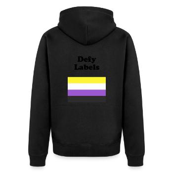 Non Binary Flag Defy Labels - Unisex Premium Organic Zip Hoodie - black - Back - Nico (187cm)