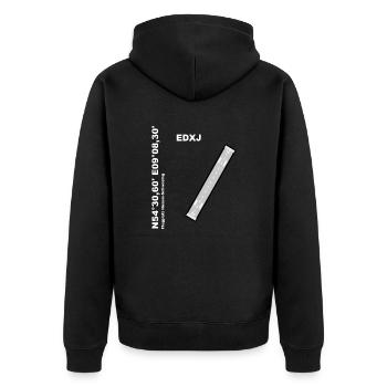 Flugplatz EDXJ Design mit Namen und Koordinaten - Unisex Premium Bio Zip Hoodie - Schwarz - Hinten - Nico (187cm)