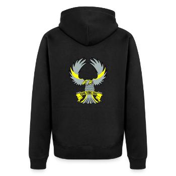 adler veni vidi vici - Unisex Premium Bio Zip Hoodie - Schwarz - Hinten - Nico (187cm)