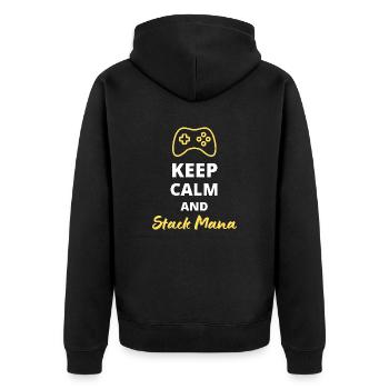 Bleib ruhig und stapele Mana - Perfekt für Magier - Unisex Premium Bio Zip Hoodie - Schwarz - Hinten - Nico (187cm)