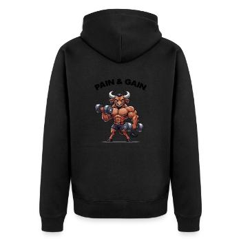 stier fitness - Unisex Premium Bio Zip Hoodie - Schwarz - Hinten - Nico (187cm)
