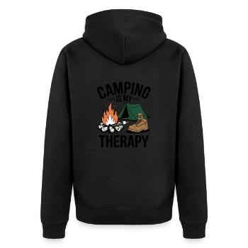 Camping is My Therapy - Unisex Premium Organic Zip Hoodie - black - Back - Nico (187cm)