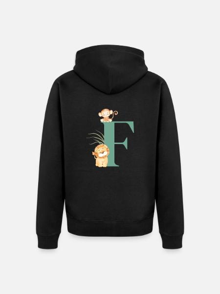 Letter f green jungle animals - Unisex Premium Organic Zip Hoodie - black