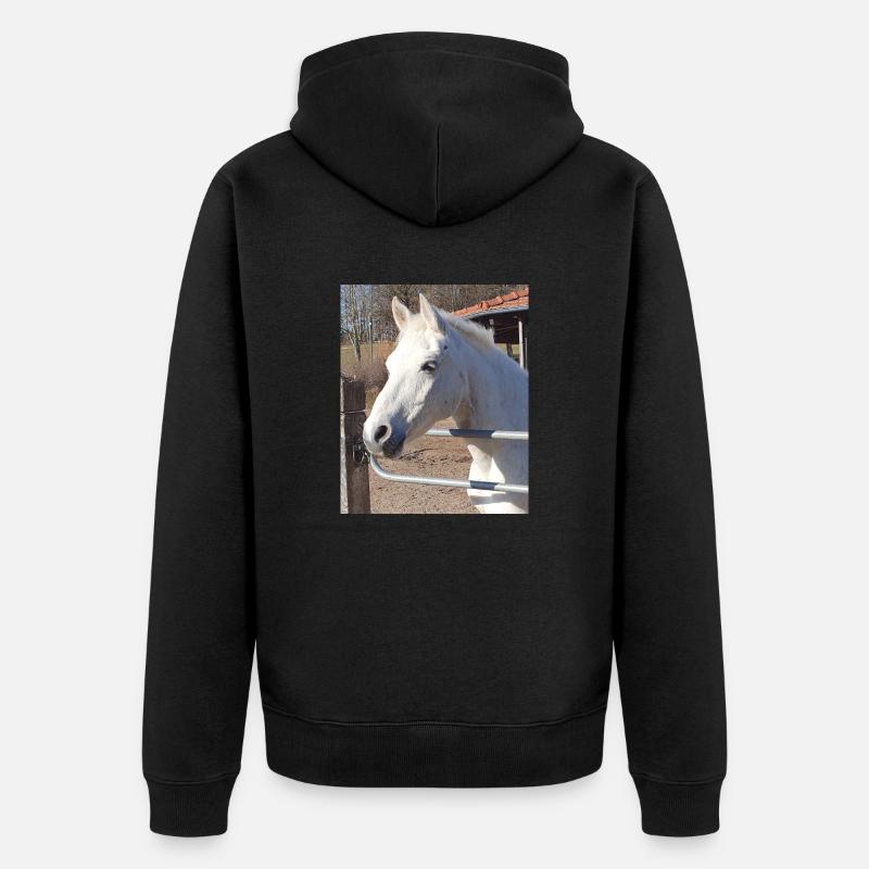 Portrait de cheval blanc - Veste à capuche bio Premium Unisexe - noir