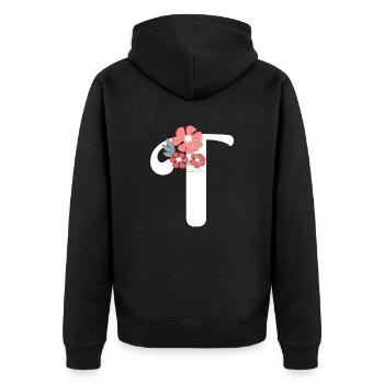 Letter t Minimalist Flowers - Unisex Premium Organic Zip Hoodie - black - Back - Nico (187cm)