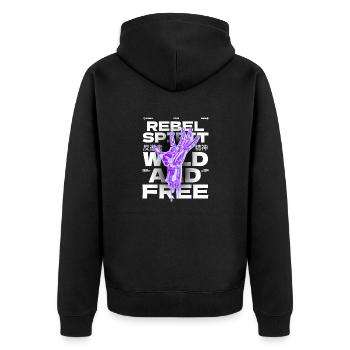 Rebel Spirit - Wild and Free - Unisex Premium Bio Zip Hoodie - Schwarz - Hinten - Nico (187cm)