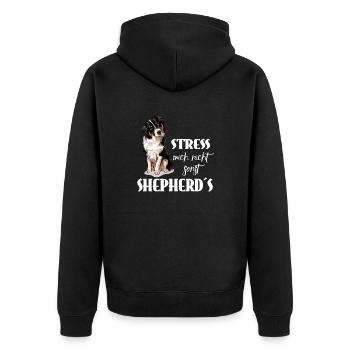 AUSTRALIAN SHEPHERD - Stress mich nicht - Unisex Premium Bio Zip Hoodie - Schwarz - Hinten - Nico (187cm)