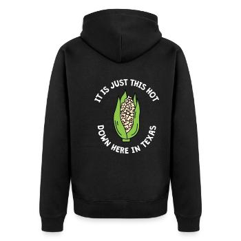 Texas Weather Popcorn Design für stolze Texaner - Unisex Premium Bio Zip Hoodie - Schwarz - Hinten - Nico (187cm)
