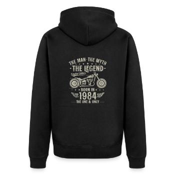 1984 Vintage Man Myth Legend Motorcycle - Unisex Premium Organic Zip Hoodie - black - Back - Nico (187cm)