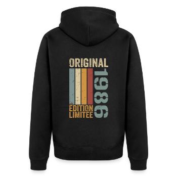 Jahrgang 1986 | Limitierte Auflage 1986 Geburtstagsgeschenk - Unisex Premium Bio Zip Hoodie - Schwarz - Hinten - Nico (187cm)