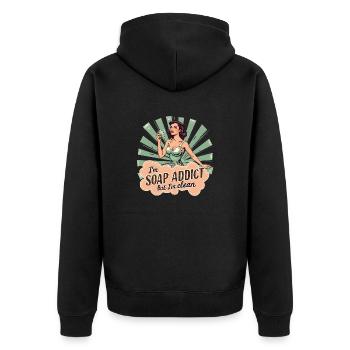 Soap Making - I'm a Soap Addict - Unisex Premium Organic Zip Hoodie - black - Back - Nico (187cm)