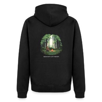 Bushcraft is My Therapy – Nature & Survival - Unisex Premium Organic Zip Hoodie - black - Back - Nico (187cm)