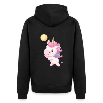 Cute unicorn playing volleyball - Unisex Premium Organic Zip Hoodie - black - Back - Nico (187cm)