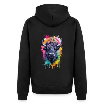 Bison Animals Cool Colorful - Unisex Premium Organic Zip Hoodie - black - Back - Nico (187cm)